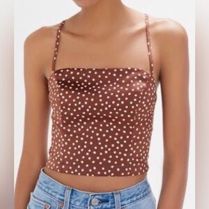 Urban Outfitters Women’s Olympia Strappy Tie‎ Back Brown Polka Dot Top Size L